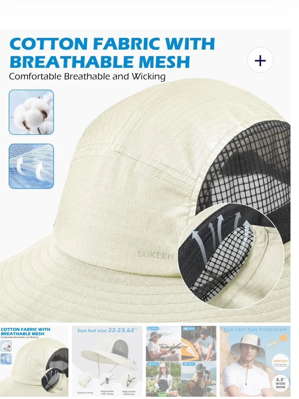 NWT unisex wide brim packable UV Protection 50+ bucket hat